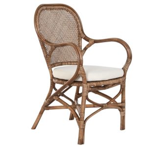 Sillón de Ratán con Brazos y Cojín Crema – Ana Faura