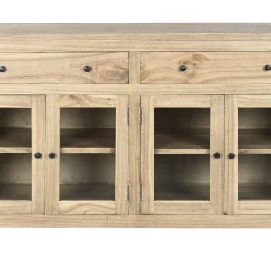 Buffet Mindi Natural con Cristal y Tiradores Negros, 144 cm