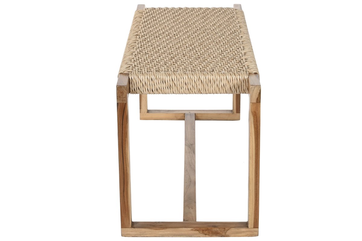 Descalzadora de Teca y Fibra Natural Trenzada 124x44x49 cm - Imagen 4