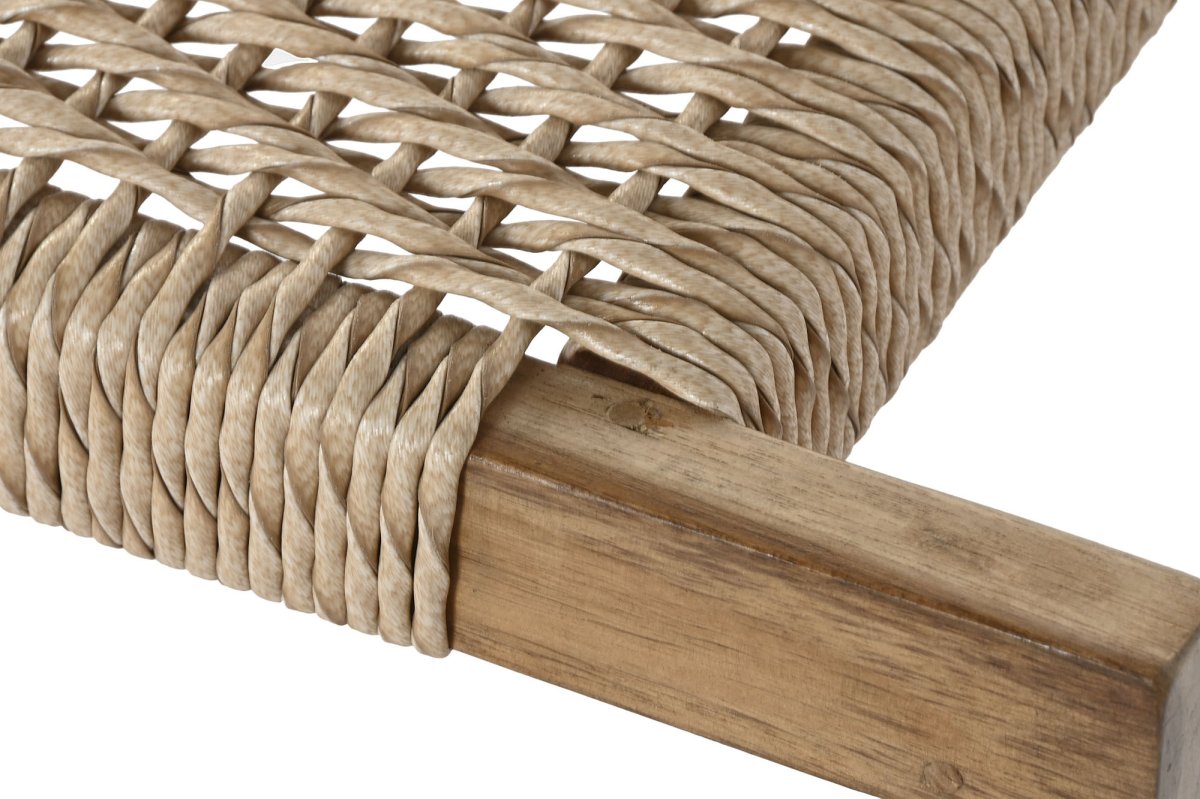Descalzadora de Teca y Fibra Natural Trenzada 124x44x49 cm - Imagen 6