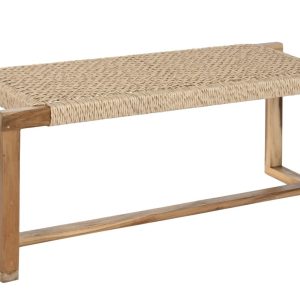 Descalzadora de Teca y Fibra Natural Trenzada 124x44x49 cm