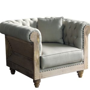 Sillón Club Chesterfield en Madera de Mango y Tapizado de Poliéster