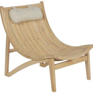 Butaca de Ratán y Madera Maciza Natural con Cojín Beige