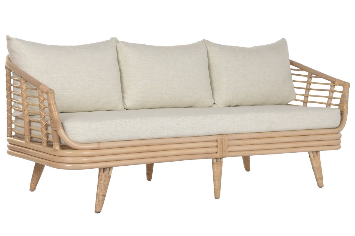 Sofá Curvo de Ratán Natural con Cojines Beige - Imagen 3