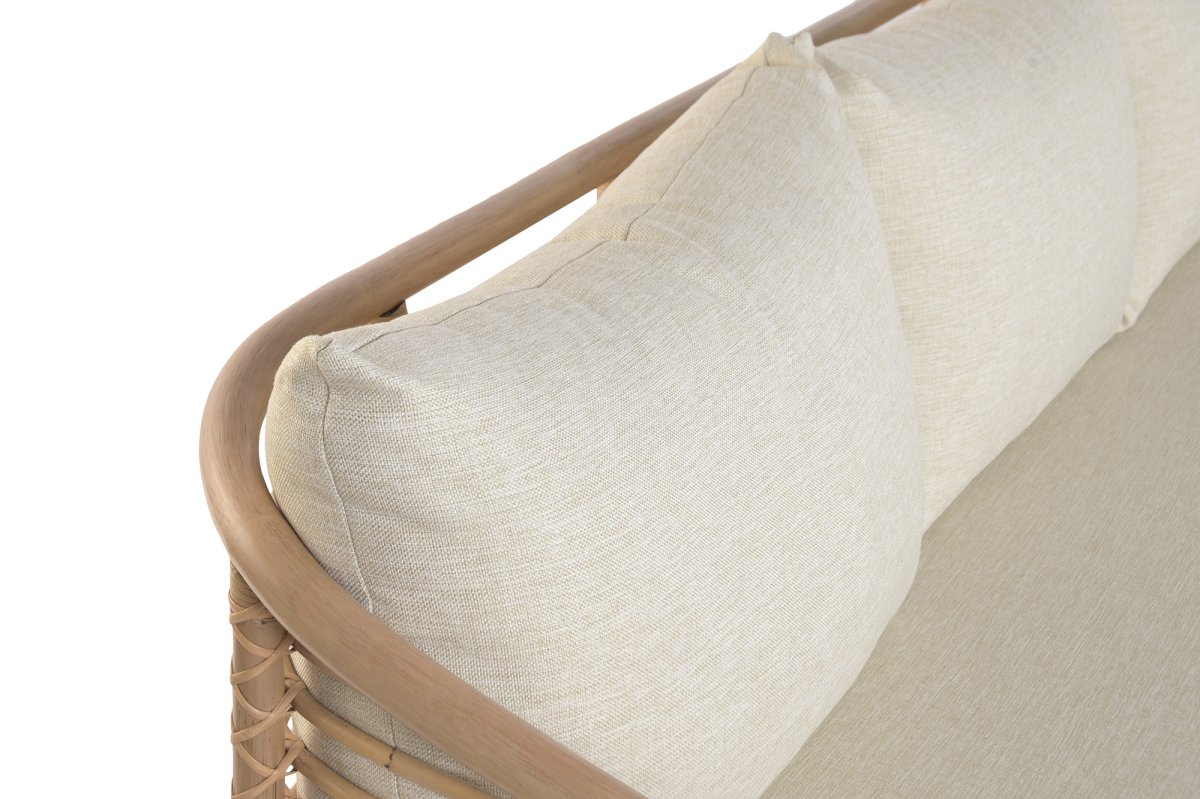 Sofá Curvo de Ratán Natural con Cojines Beige - Imagen 6