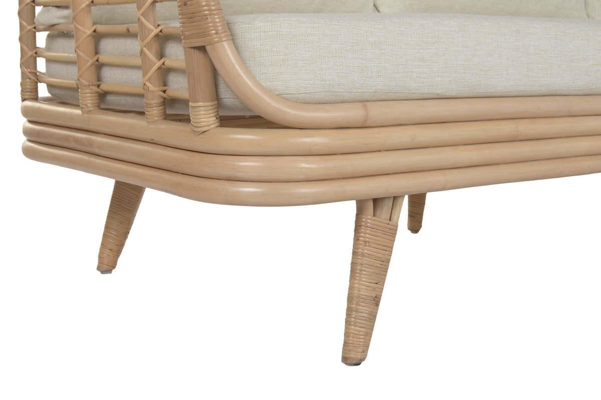 Sofá Curvo de Ratán Natural con Cojines Beige - Imagen 7