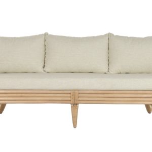 Sofá Curvo de Ratán Natural con Cojines Beige