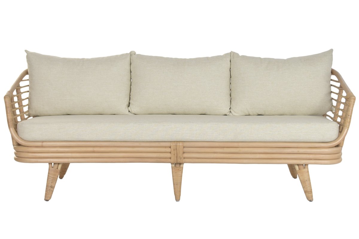 Sofá Curvo de Ratán Natural con Cojines Beige