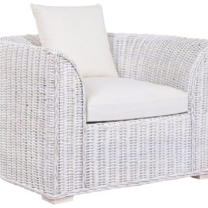 Sillón de Ratán Decapé Blanco con Cojines de Algodón