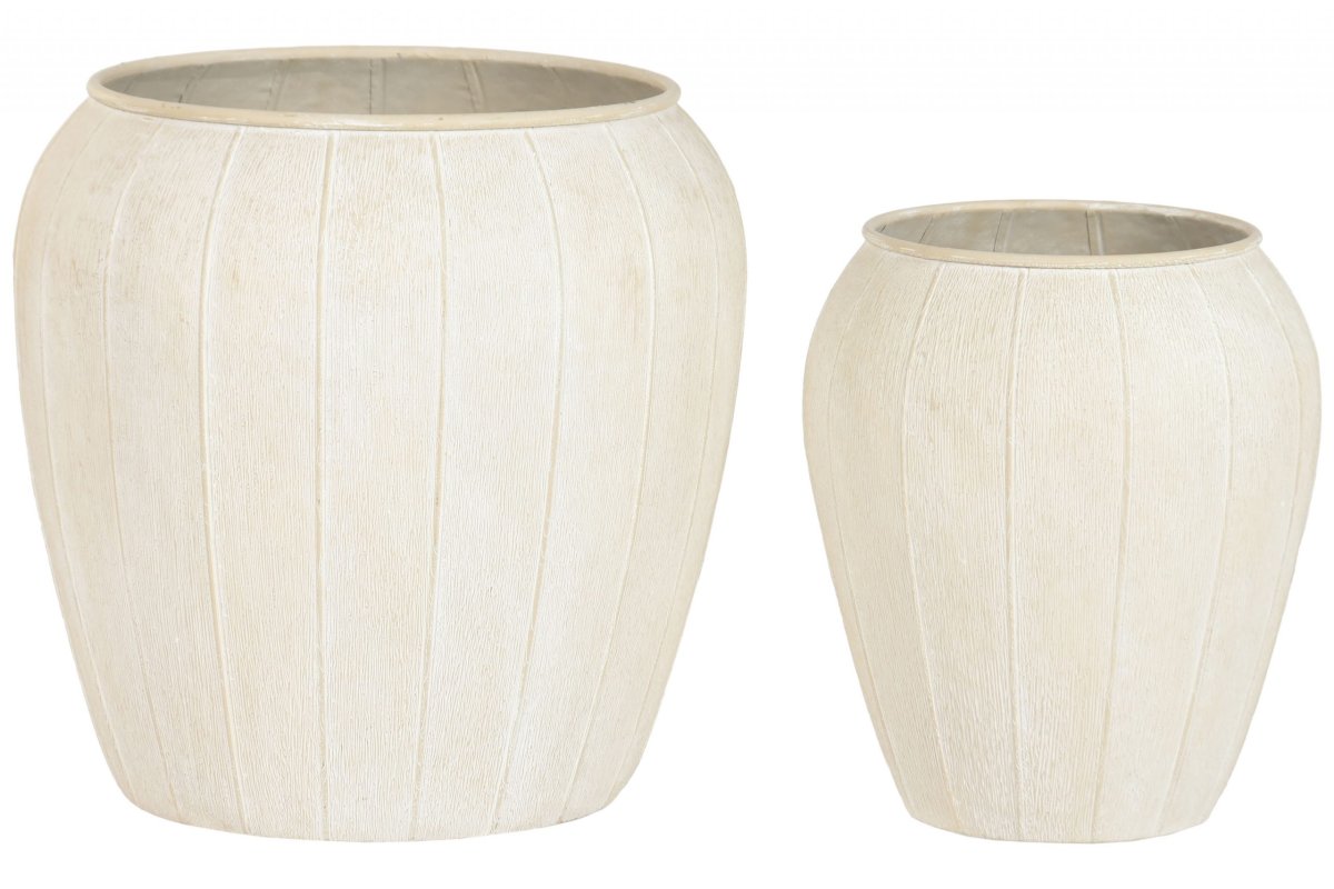 Set de 2 Maceteros Metálicos Beige Rugoso Diseño Escultórico - Imagen 2