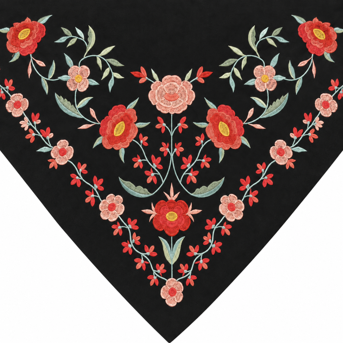 Mantón Edición Premium Sevilla Negro Azabache y Coral 75 x 75 - Imagen 3