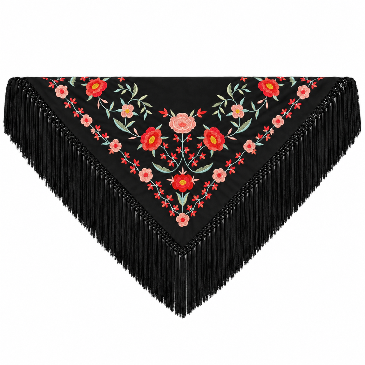 Mantón Edición Premium Sevilla Negro Azabache y Coral 75 x 75 - Imagen 2