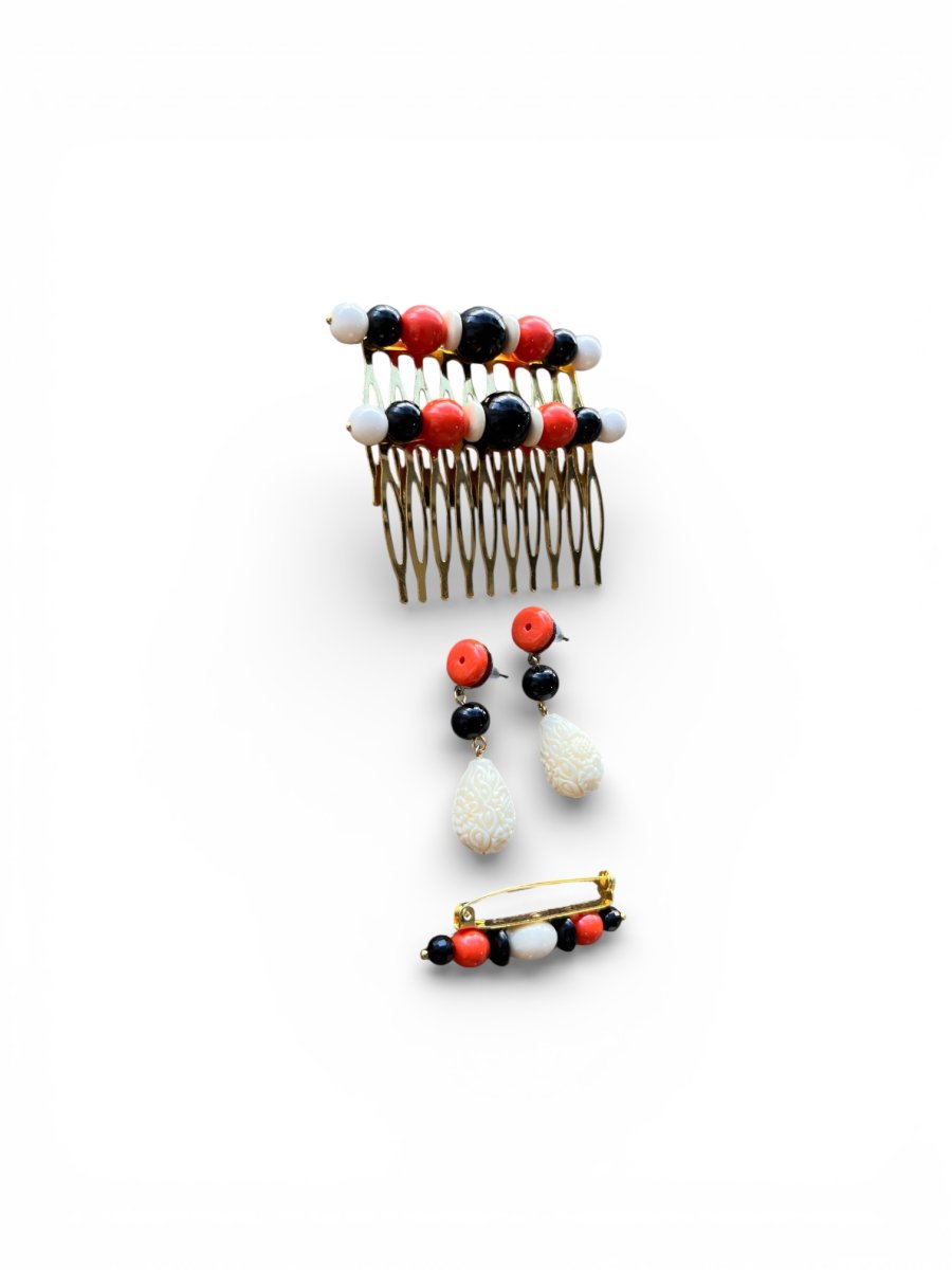 Conjunto Flamenco Real: Coral, Negro y Hueso - Imagen 2