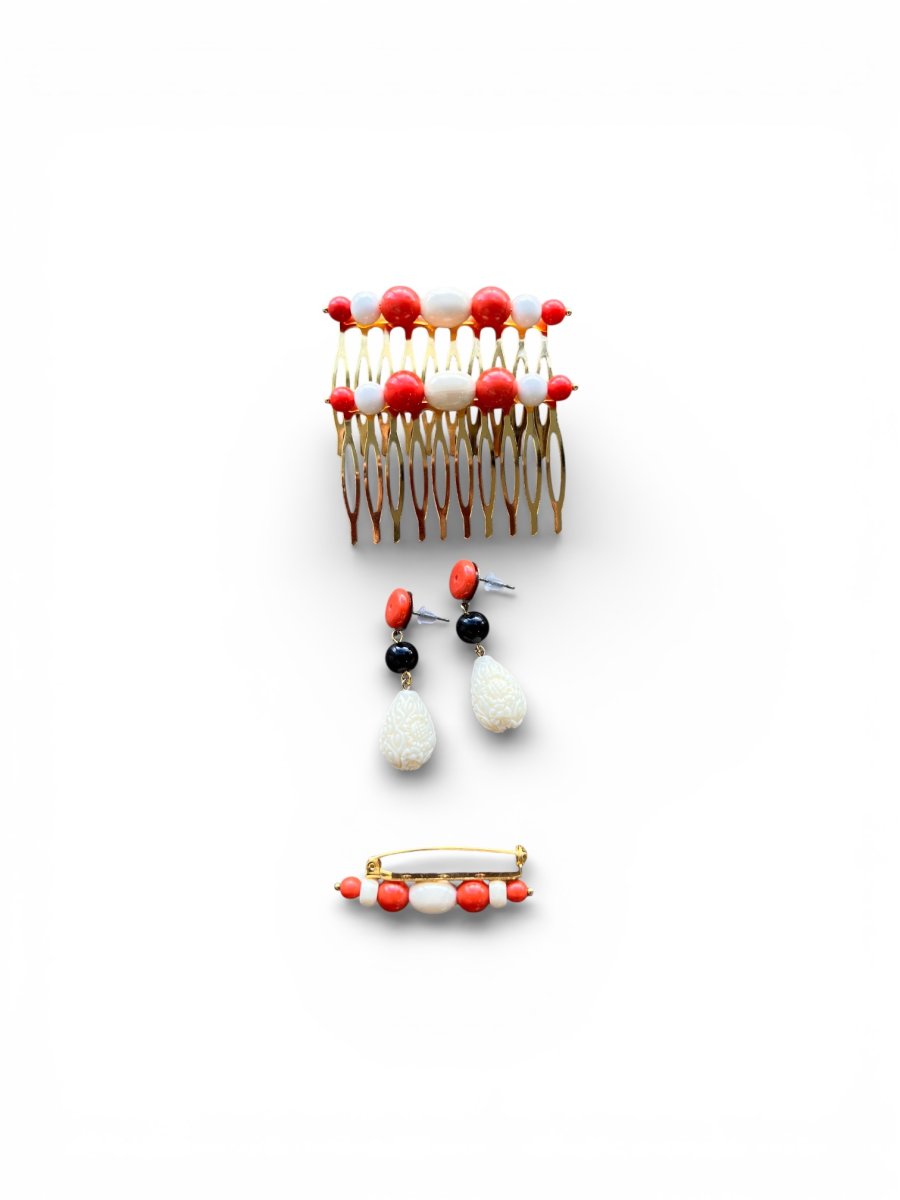 Conjunto Flamenco Real: Coral, Negro y Hueso - Imagen 4