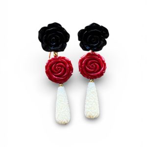 Pendientes Rosa Flamenca Negro y Rojo para el Real de Sevilla