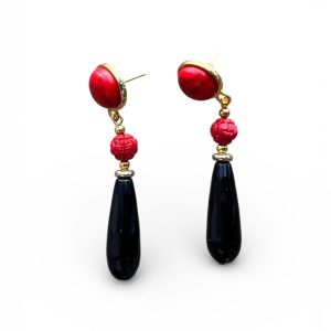Pendientes Colgantes Coral y Negro para Feria