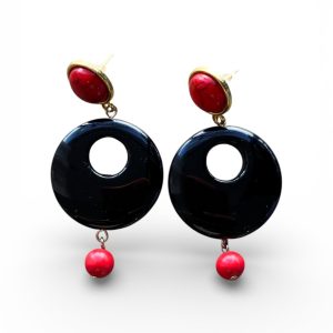 Pendientes Aro Negro y Coral de Flamenca: El toque geométrico para tu Feria