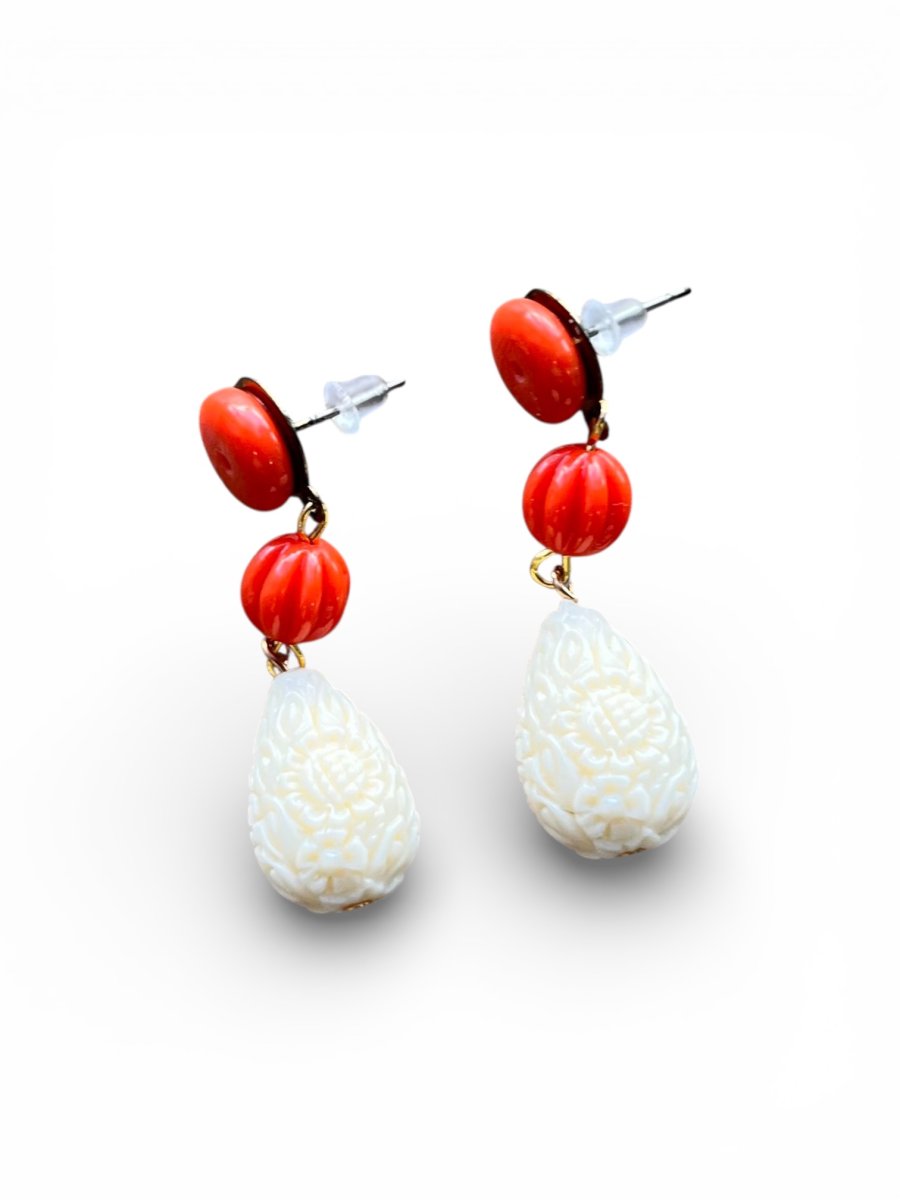 Conjunto Flamenco de Pecina, Pendientes y Broche Coralina y Hueso - Imagen 3