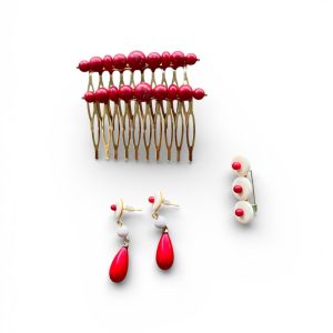 Conjunto Flamenco Lunares Coral y Hueso