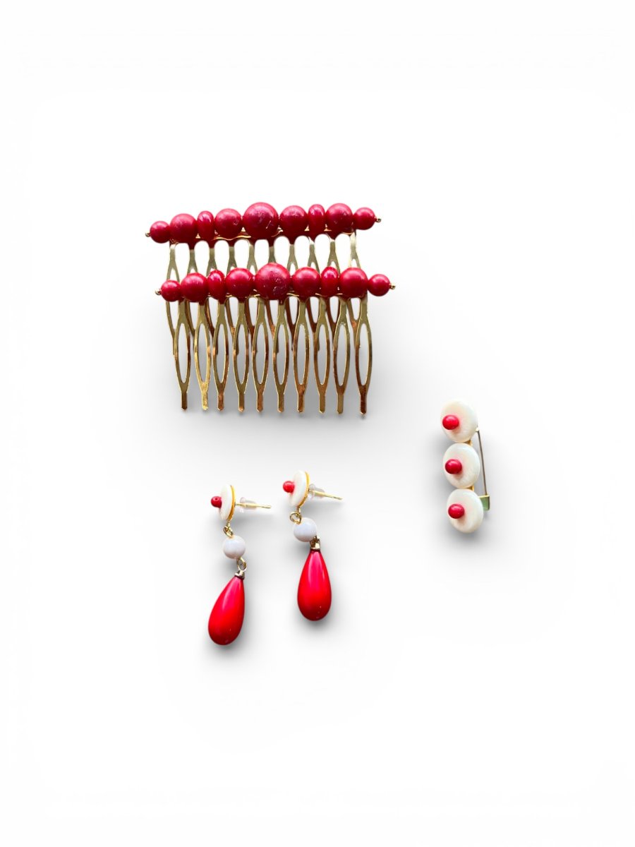 Conjunto Flamenco Lunares Coral y Hueso