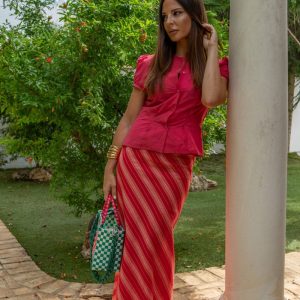 Falda Buganvilla con Rayas Diagonales