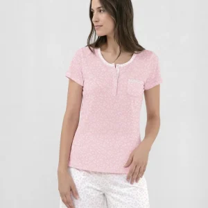 Pijama corto de mujer flores rosas