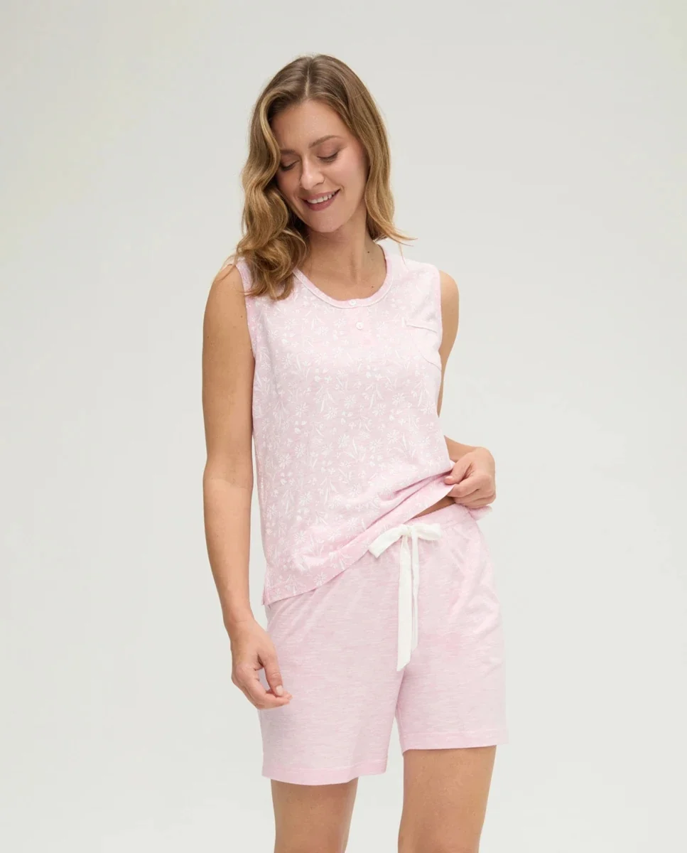 Pijama corto de mujer sin mangas florecitas