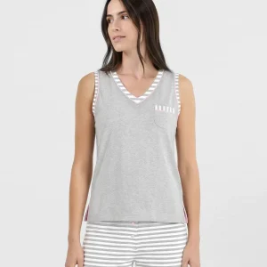 Pijama de mujer corto sin mangas rayas gris