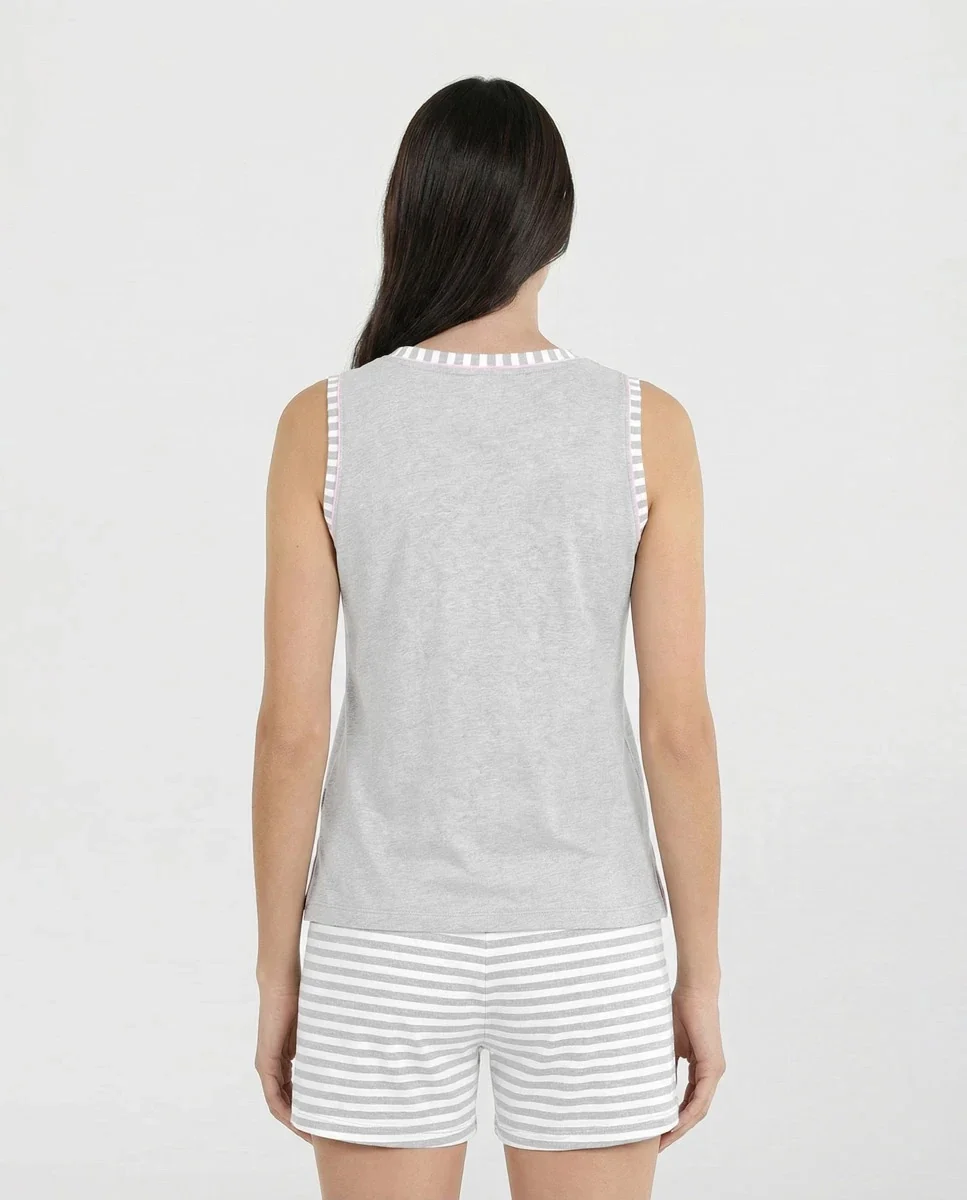 Pijama de mujer corto sin mangas rayas gris - Imagen 4