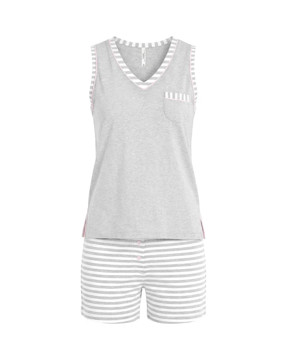 Pijama de mujer corto sin mangas rayas gris - Imagen 5