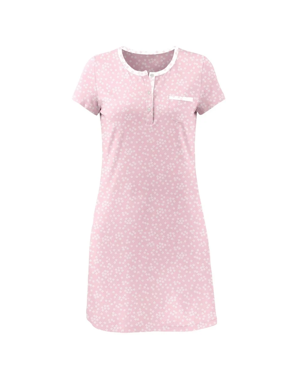 Camisón corto de manga corta rosa con flores blancas - Imagen 5