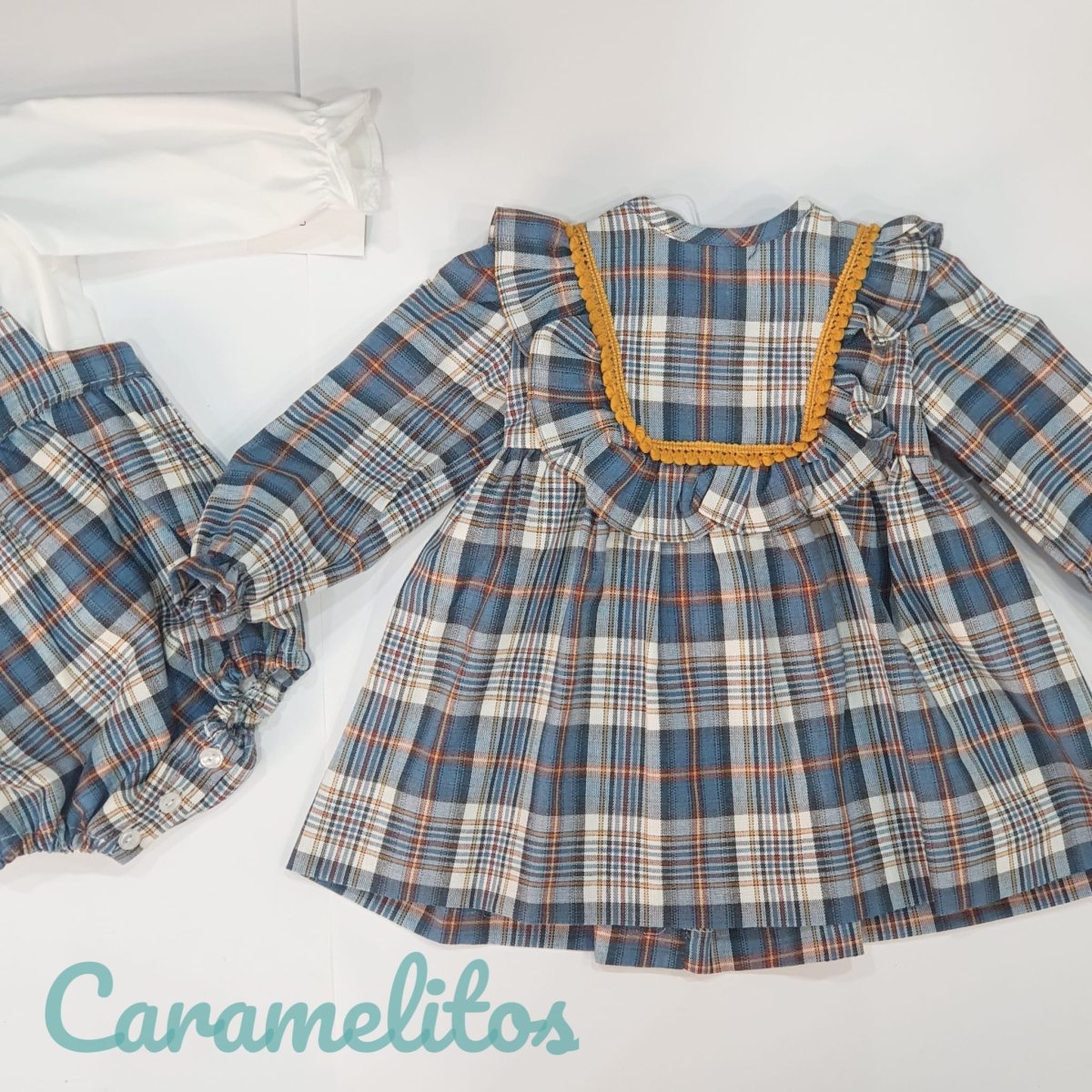 VESTIDO COLECCIÓN CUADROS MOSTAZA