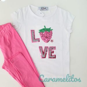 Conjunto algodon love fresa
