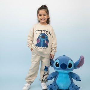 Conjunto niña Stitch beige con sudadera y pantalón