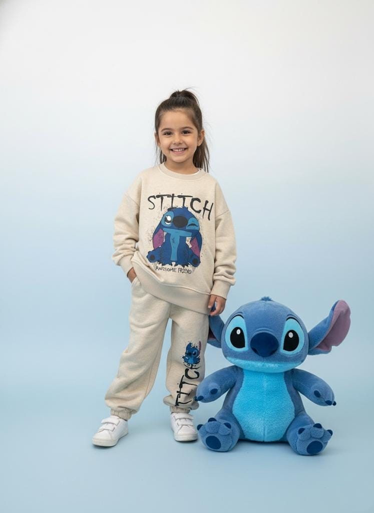 Conjunto niña Stitch beige con sudadera y pantalón - Imagen 2