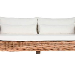 Conjunto Salón Exterior Sofá y Sillones de Ratán Natural con Cojines