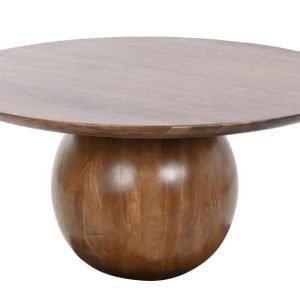 Mesa de Centro Redonda de Acacia Maciza, Acabado Natural Oscuro