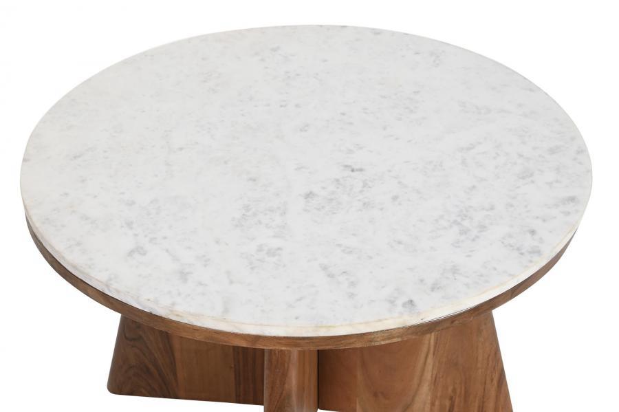 Mesa de Centro Redonda de Mármol Blanco y Acacia - Imagen 3