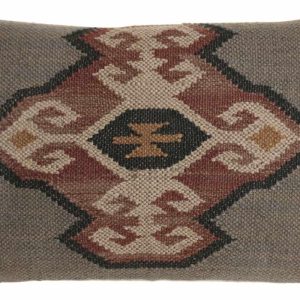 Cojín Rectangular Kilin de Lana y Yute con Geometría Tribal