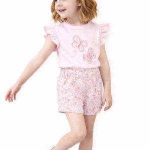 Conjunto de niña rosa con mariposas y short estampado