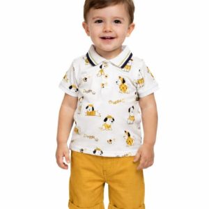 Conjunto bebé niño polo estampado con bermuda mostaza