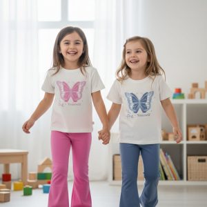 Conjunto niña camiseta mariposa y leggings acampanados