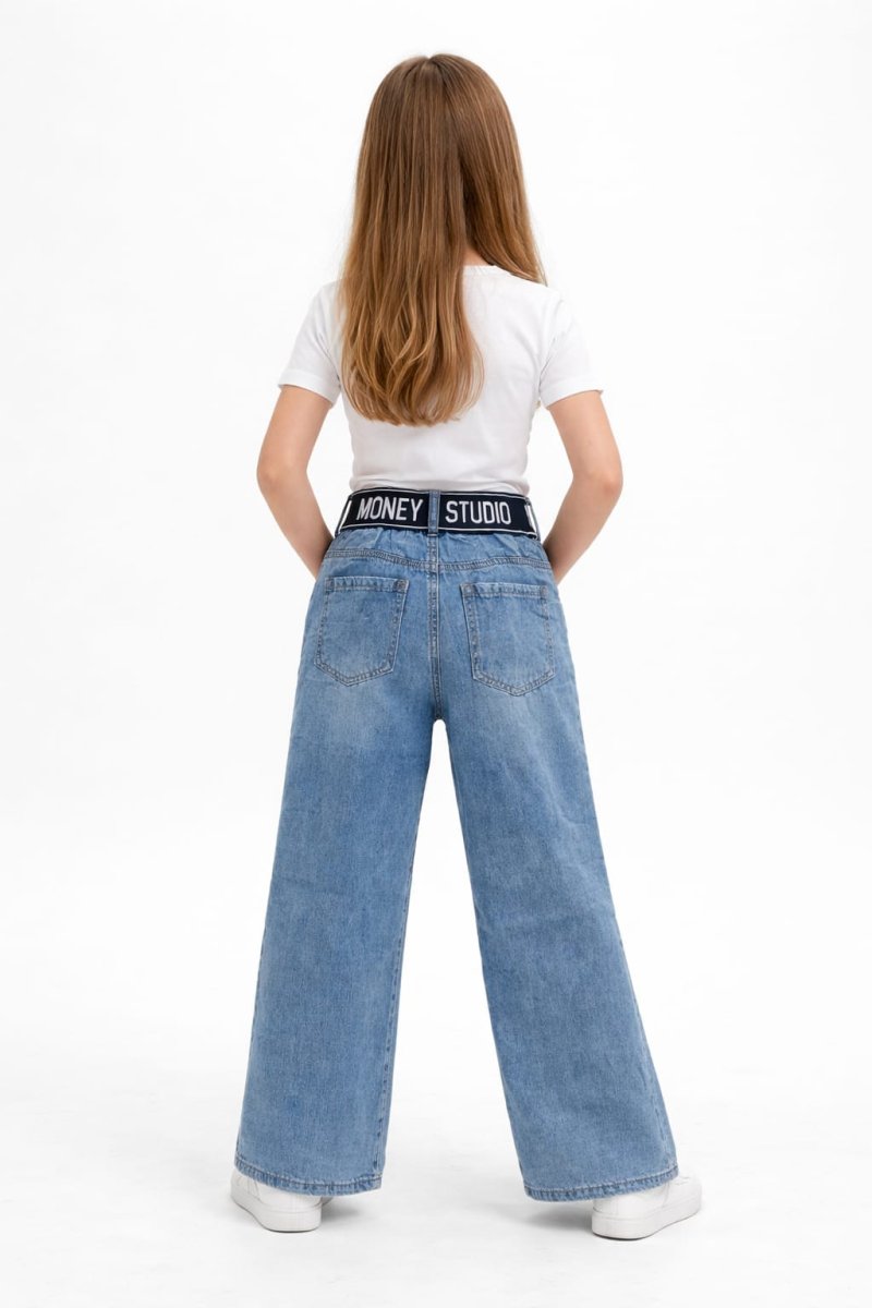 Pantalón vaquero ancho niña con cintura elástica - Imagen 3