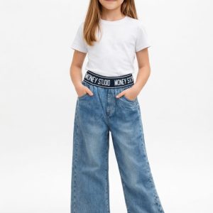 Pantalón vaquero ancho niña con cintura elástica