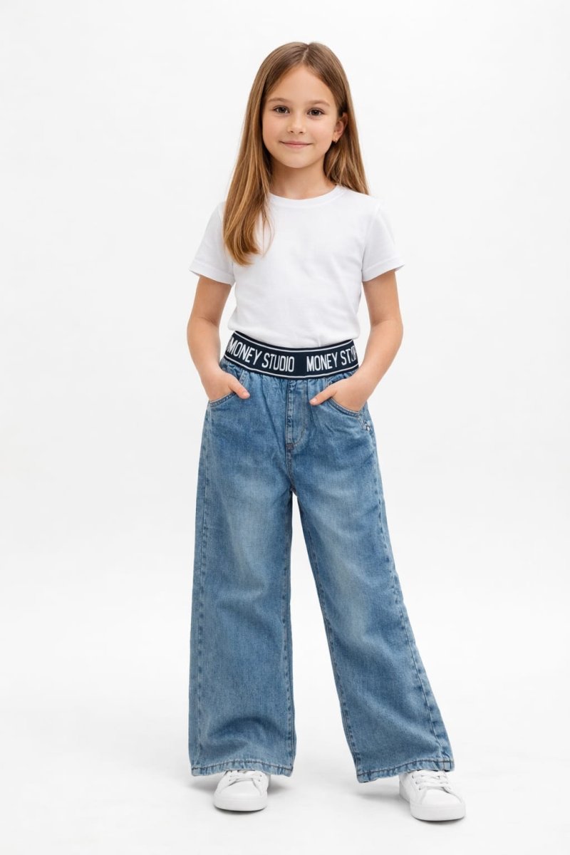 Pantalón vaquero ancho niña con cintura elástica - Imagen 2