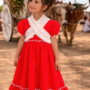 Vestido flamenca niña rojo lunares Pasión Rociera
