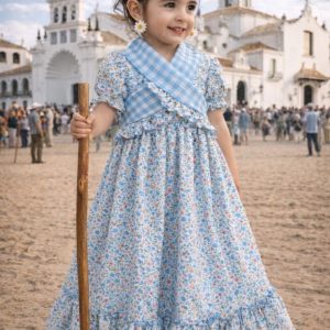Vestido flamenca niña floral azul cielo Cielo del Rocío