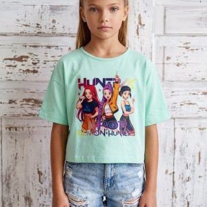 Camiseta niña K-Pop verde agua estampada 4 a 14 años