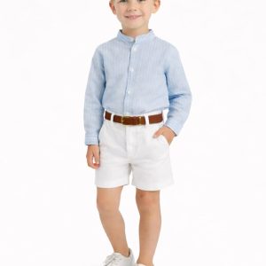 Conjunto niño con cinturón camisa azul y bermuda blanca Babyfer