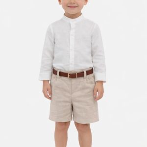 Conjunto niño con cinturón camisa blanca y bermuda beige Babyfer